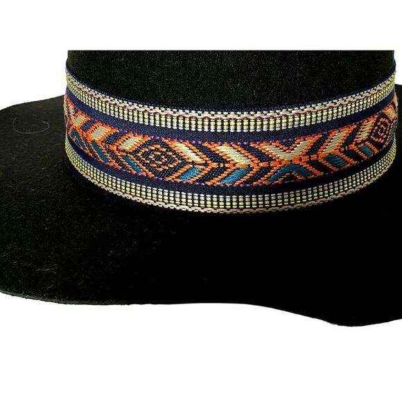 Nordstrom BP Black Felt Panama Tapestry Band Wide Brim Fedora Hat One Size NEW - Picture 2 of 3